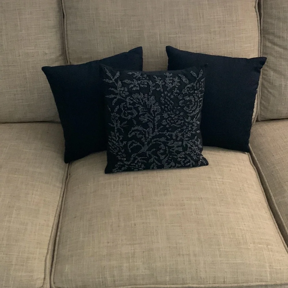 Ralph Lauren 3 Silk Square Beaded Slip Covers with Pillows Deep Midnight Blue